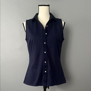 J. McLaughlin Navy Sleeveless Button-Down Shirt
